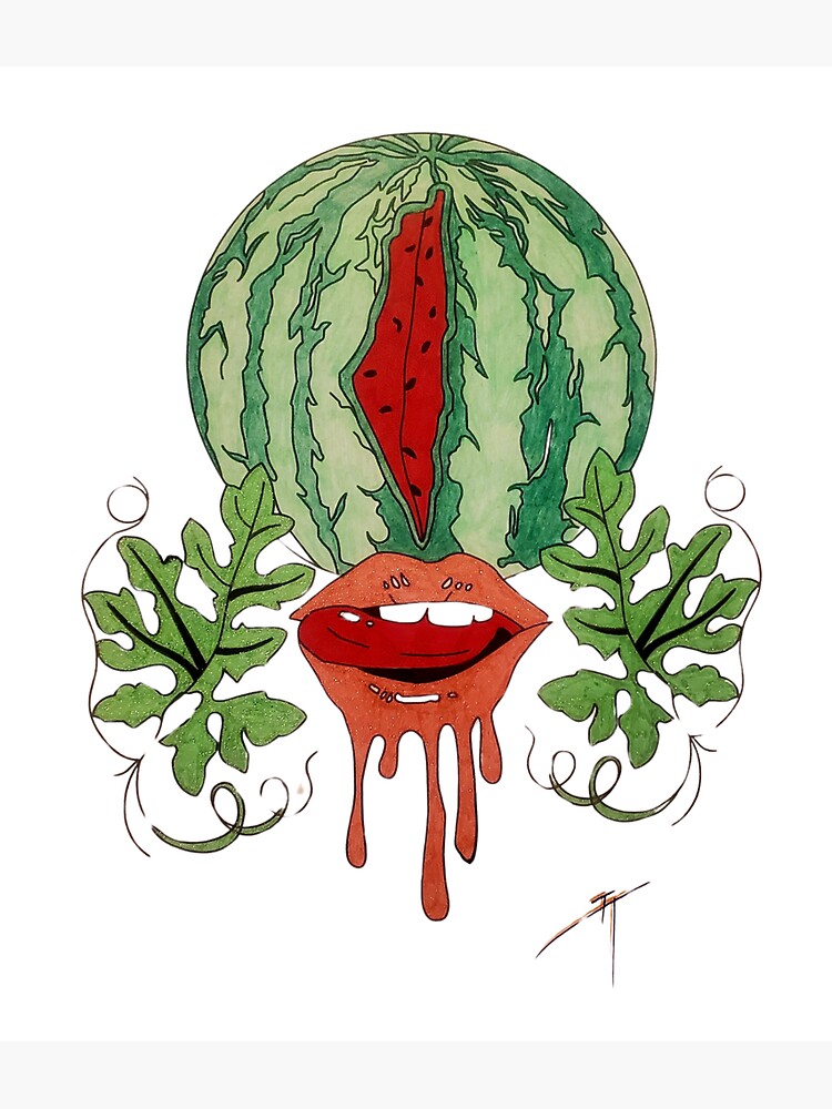 Thumbnail 3 of 3, Sticker, "Juicy Melon Vibes: Surreal Watermelon and Lips Art" designed and sold by Cracker3.
