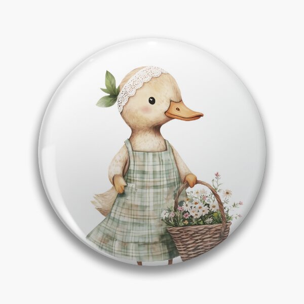 Item preview, Cute duck wearing lace headband and vintage green checked pattern dress and holding a flower basket basket, watercolor designed and sold by Jayjaynaenae.