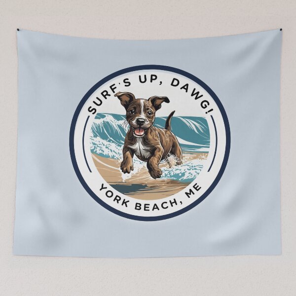 Item preview, “Surf’s Up, Dawg!” Cute Brindle Puppy v2 - York Beach, ME - Nubble-Cape Neddick designed and sold by SAMJA-Art.