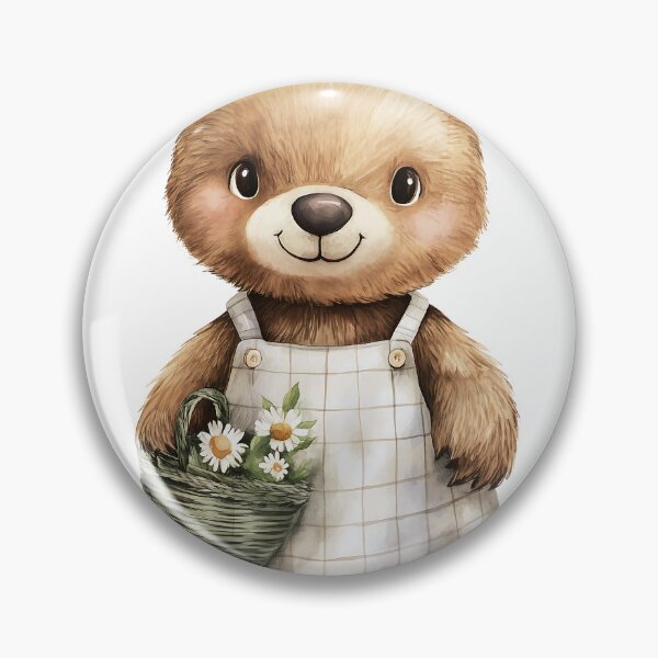 Item preview, Cute teddy bear with a basket, wearing vintage dress watercolor designed and sold by Jayjaynaenae.