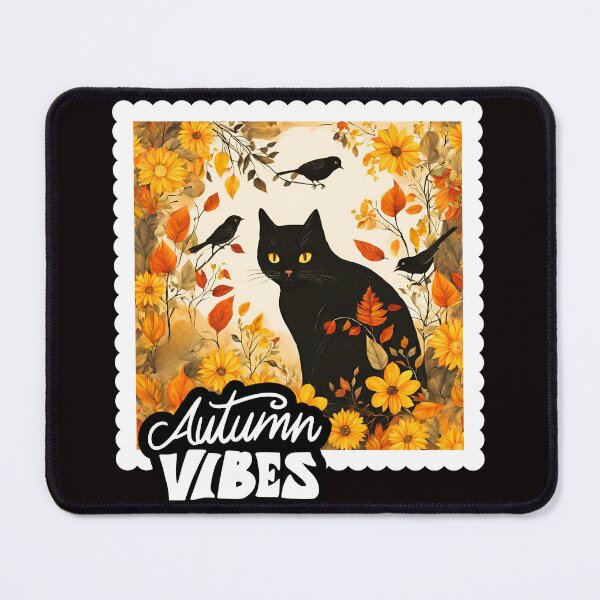Item preview, Autumn Vibes Black Cat Sunflowers and Fall Birds designed and sold by stargazerhill.