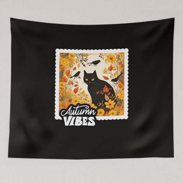 Item preview, Autumn Vibes Black Cat Sunflowers and Fall Birds designed and sold by stargazerhill.