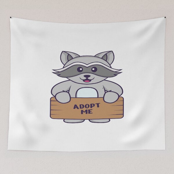 Item preview, Cute racoon holding a poster Adopt me.  Animal cartoon concep designed and sold by RubyCollection.