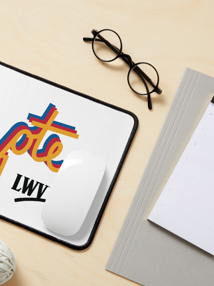 Thumbnail 3 of 5, Mouse Pad, VOTE checkmark: yellow, red, blue designed and sold by LWVKC.