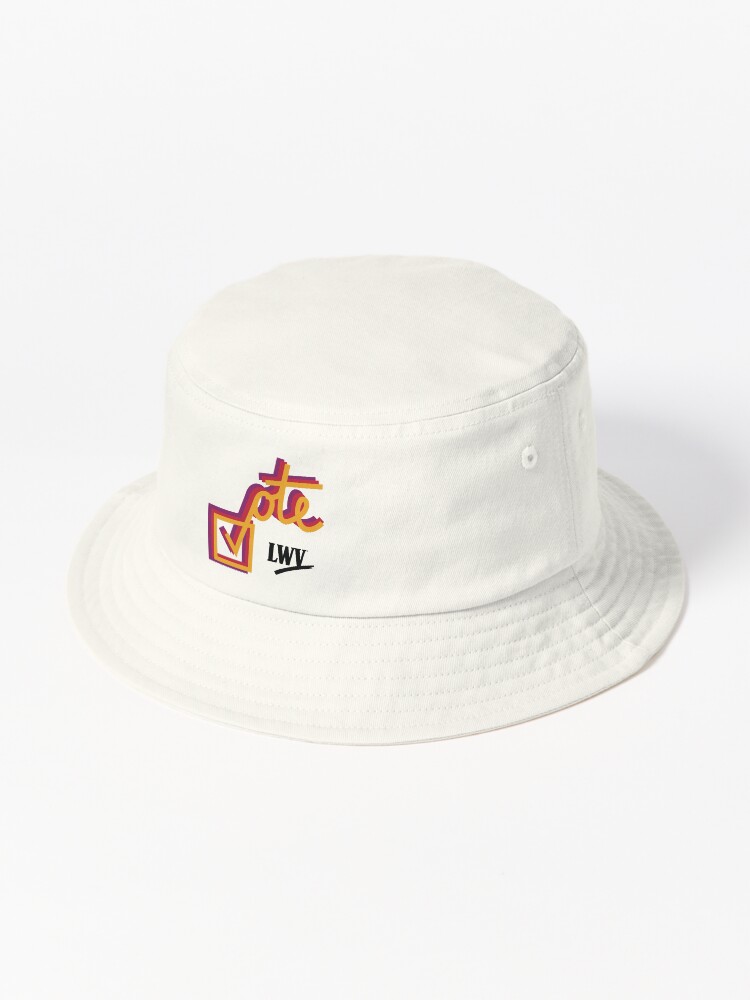 Thumbnail 1 of 6, Bucket Hat, VOTE checkmark: yellow, red, purple designed and sold by LWVKC.