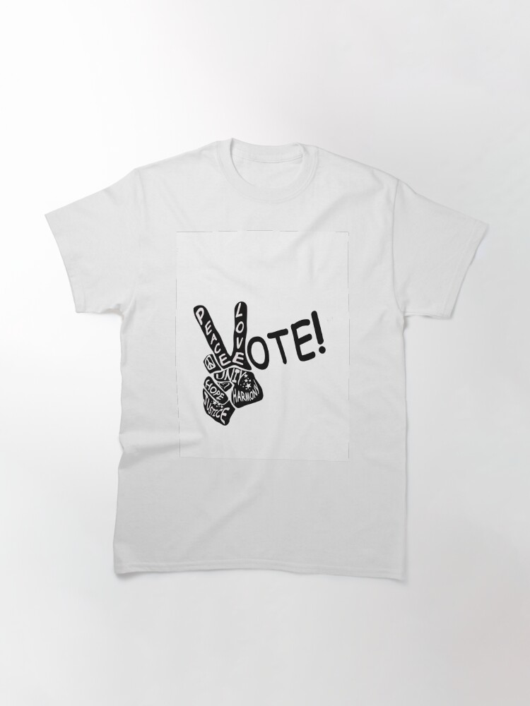 Thumbnail 3 of 7, Classic T-Shirt, Peace Love Vote: hand on white designed and sold by LWVKC.