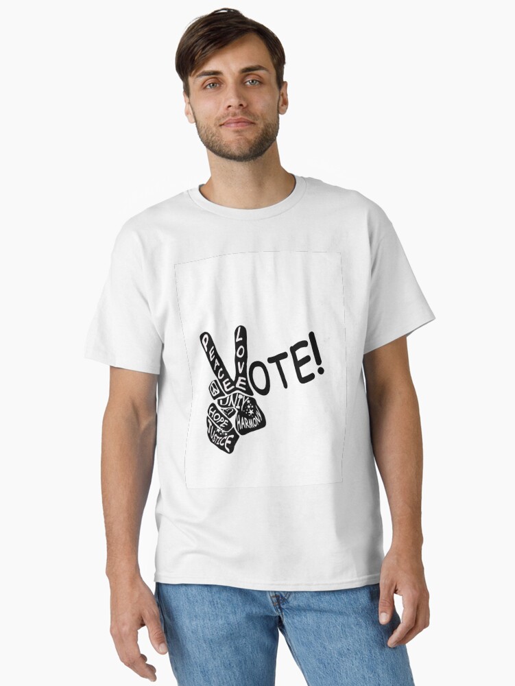 Thumbnail 1 of 7, Classic T-Shirt, Peace Love Vote: hand on white designed and sold by LWVKC.