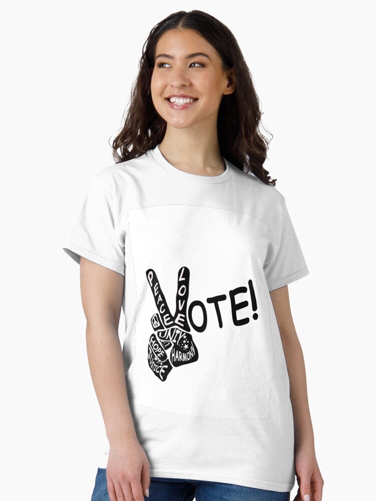 Thumbnail 2 of 7, Classic T-Shirt, Peace Love Vote: hand on white designed and sold by LWVKC.