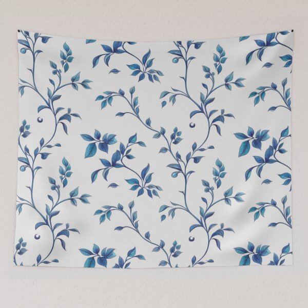 Item preview, Cetacean Blue Vines and Leaves On White Background designed and sold by burbankdesigns.