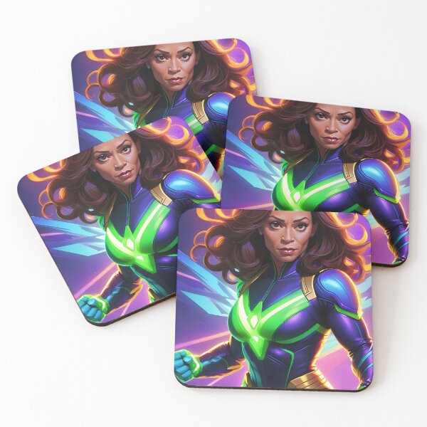 Item preview, Kamala Harris in Superhero Suit Neon-Style Design - Vibrant Political Art designed and sold by creativaimages.