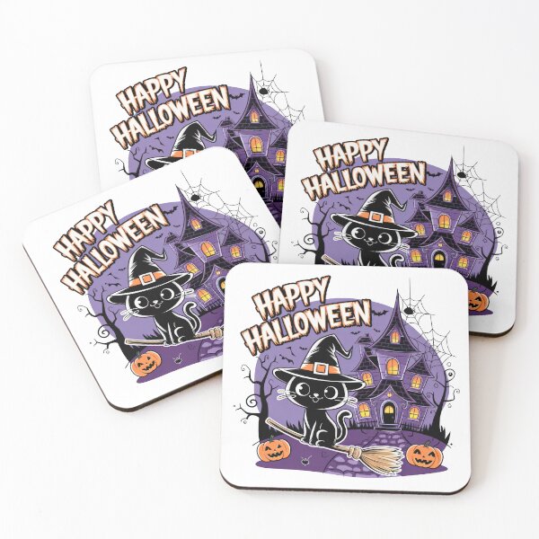 Aperçu de l'œuvre Joyeux Halloween Cat au Spooky Manoir créée et vendue par PING 999 STUDIO.