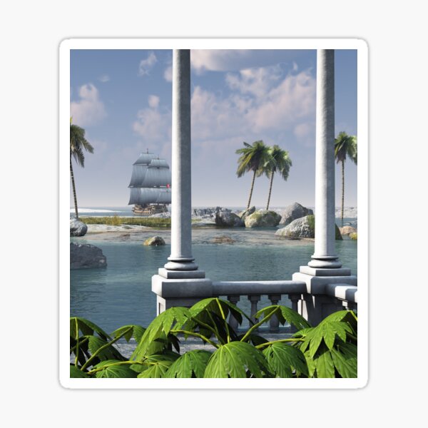 Item preview, pirate ship landing in tropical paradise designed and sold by Angelosdesign93.