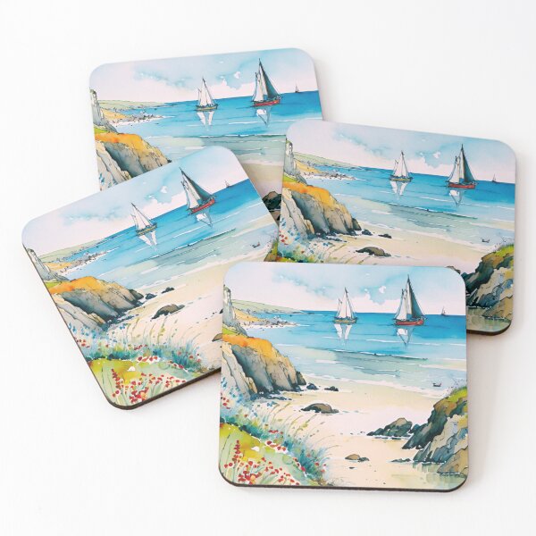 Item preview, "Serene Cornish Coastline with Sailboats - Coastal Art Print" designed and sold by LHDdesign.