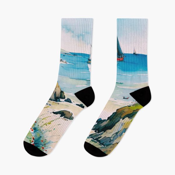Item preview, "Serene Cornish Coastline with Sailboats - Coastal Art Print" designed and sold by LHDdesign.