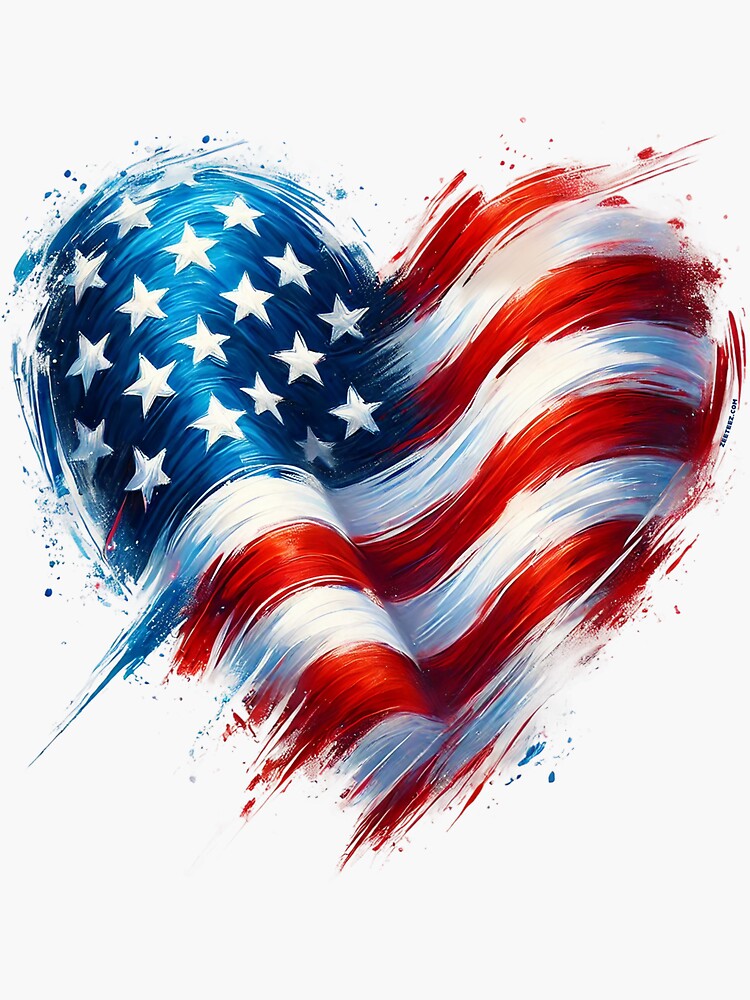 Thumbnail 3 of 3, Sticker, American Flag Abstract Heart designed and sold by zeeteezofficial.