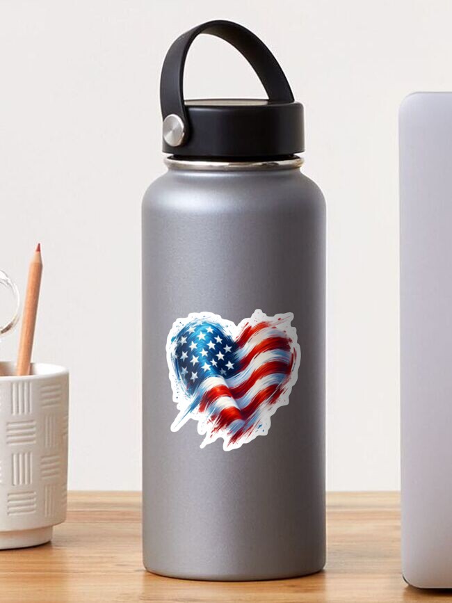 Thumbnail 1 of 3, Sticker, American Flag Abstract Heart designed and sold by zeeteezofficial.