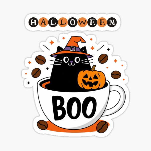 Item preview, "Halloween Cat Pattern: Perfect for Coffee Lovers and Cat Enthusiasts" "Spooky Cute: Halloween Cat Designs for Coffee Drinkers"" designed and sold by Playful Strokes.