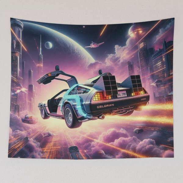 Item preview, a futuristic delorean flying through space designed and sold by mikaws.
