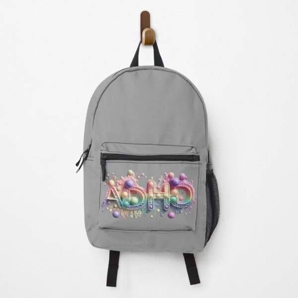 Item preview, The inscription: "ADHD" made of pop up toy and runny paint in rainbow, pastel colors on a gray background.5 designed and sold by My-fake-places.