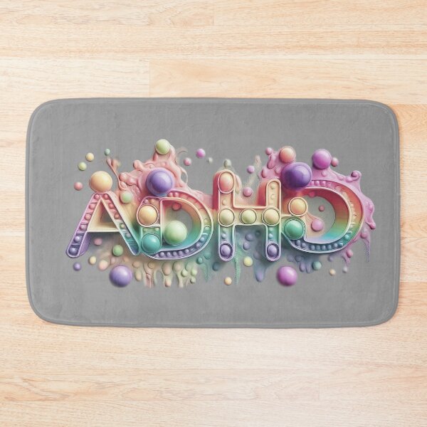 Item preview, The inscription: "ADHD" made of pop up toy and runny paint in rainbow, pastel colors on a gray background.5 designed and sold by My-fake-places.