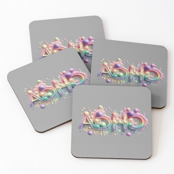 Item preview, The inscription: "ADHD" made of pop up toy and runny paint in rainbow, pastel colors on a gray background.5 designed and sold by My-fake-places.
