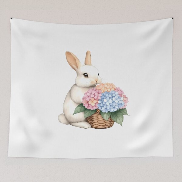 Item preview, Cute rabbit with Hydrangea bouquet, watercolor designed and sold by Jayjaynaenae.