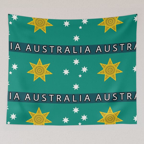 Item preview, Australia golden federation sun flag. aqua edition with Southern Cross  designed and sold by Kangaroo Sun.