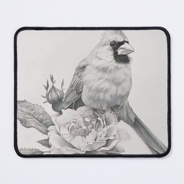 Item preview, Black and White Cardinal Pencil Drawing designed and sold by Pencil-Art.