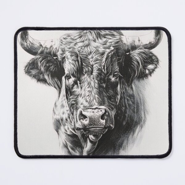 Item preview, Black and white ox pencil drawing designed and sold by Pencil-Art.