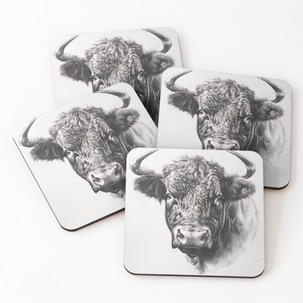 Item preview, Black and white ox pencil drawing designed and sold by Pencil-Art.