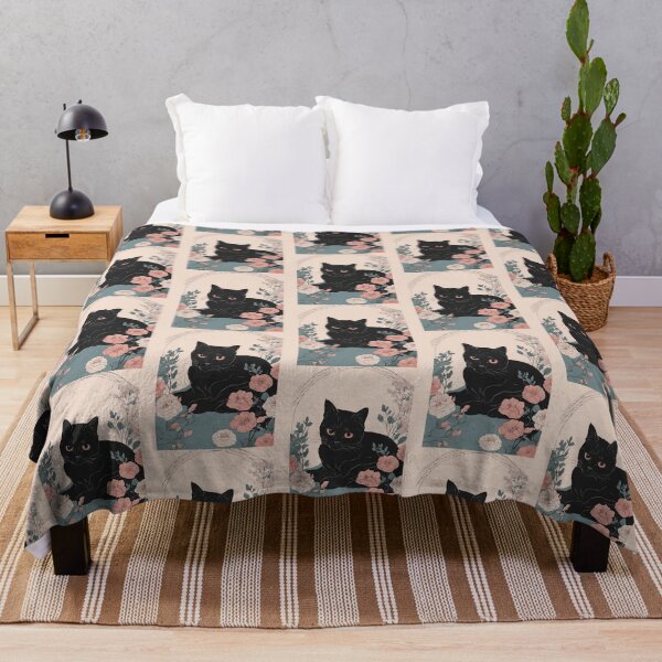 Item preview, Black cat cover with a floral autumn pattern in bright colors. designed and sold by Catophile.