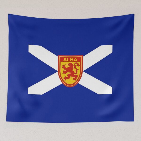 Item preview, Dark Blue Scottish Saltire Flag with 'ALBA' Lion Shield (Bratach shalainn dhughorm na h-Alba le sgiath leòmhann 'ALBA') designed and sold by JonathanR1994.
