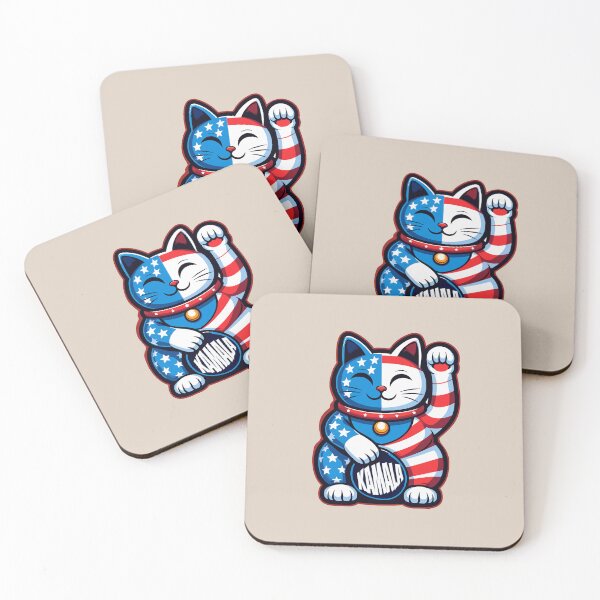 Item preview, Maneki Neko Cat in American Flag Pattern – Supports Kamala Harris designed and sold by 3Tubes.