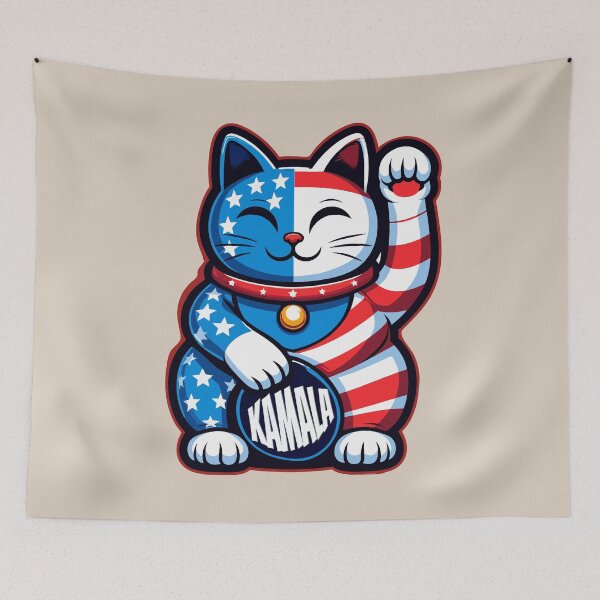 Item preview, Maneki Neko Cat in American Flag Pattern – Supports Kamala Harris designed and sold by 3Tubes.