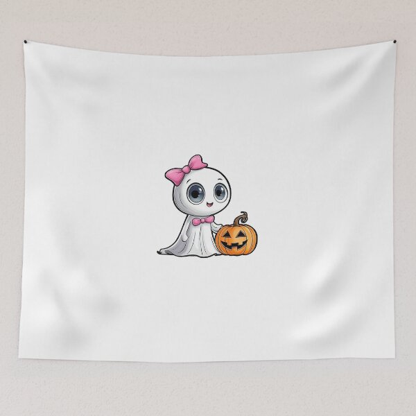 Item preview, A cute ghost with a pink bow interacting with a carve designed and sold by youme63.