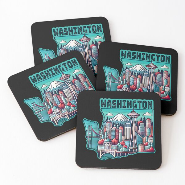 Item preview, Washington State Map USA Skyline and Landmarks Illustration- travel souvenir art designed and sold by Unitepeople.