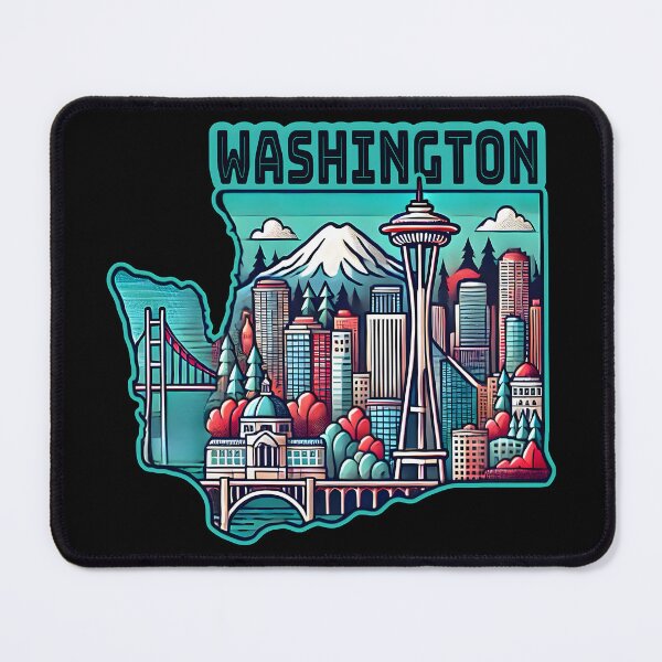 Item preview, Washington State Map USA Skyline and Landmarks Illustration- travel souvenir art designed and sold by Unitepeople.