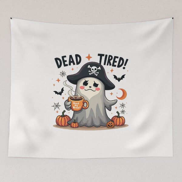 Item preview, Dead Tired, Need My Brew | Playful Ghost Coffee Halloween Design designed and sold by D3monic.