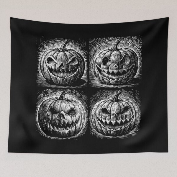 Item preview, Monochrome Jack-o'-Lanterns: A Haunting Quartet designed and sold by AgarutanPrint.