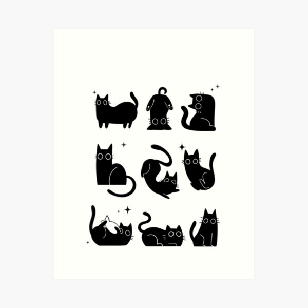 Aperçu de l'œuvre black cats cute star graphic illustration créée et vendue par NovamoonStudio.