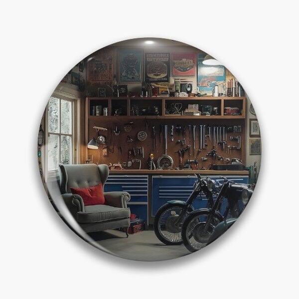 Item preview, Cozy Vintage Garage with Motorcycles and Tools designed and sold by RabbitDesign777.