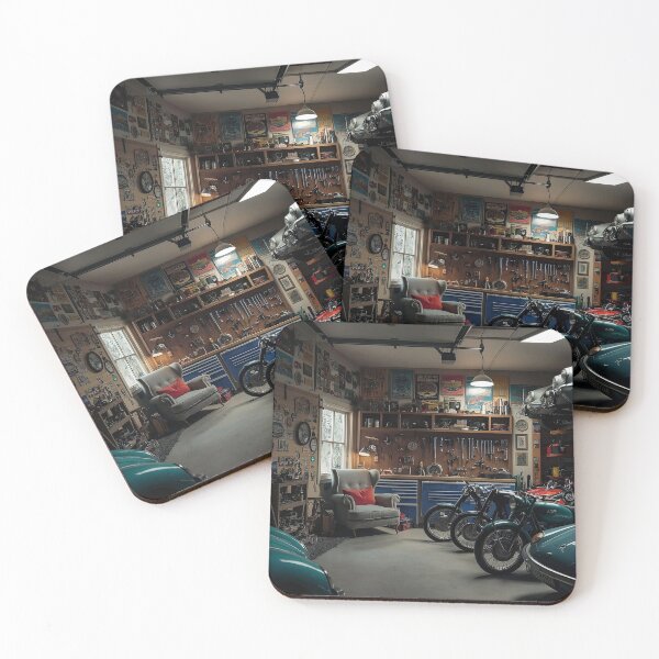 Item preview, Cozy Vintage Garage with Motorcycles and Tools designed and sold by RabbitDesign777.