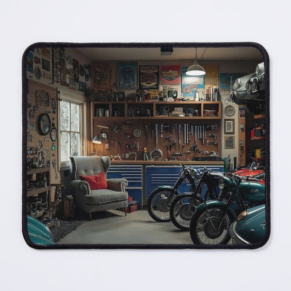 Item preview, Cozy Vintage Garage with Motorcycles and Tools designed and sold by RabbitDesign777.