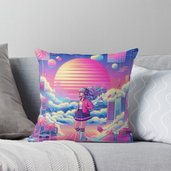 Item preview, Paisaje onírico de neón: una ciudad retrofuturista al atardecer designed and sold by ZenOfAIarts.