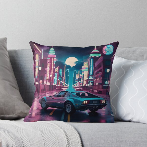 Item preview, Retro Sports Car in Neon-Lit City at Night designed and sold by RabbitDesign777.