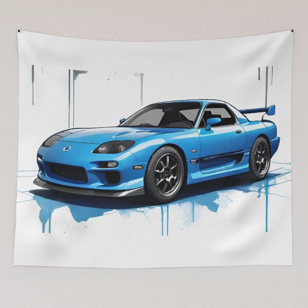 Artikelvorschau, Mazda RX-7 Blaues Aquarell entworfen und verkauft von DecarYourself.