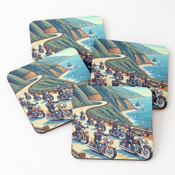 Item preview, Pixel Art Bikers Cruising Coastal Highway designed and sold by RabbitDesign777.