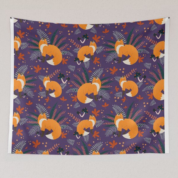Item preview, Purple autumn fox pattern designed and sold by Home Cyn Home.