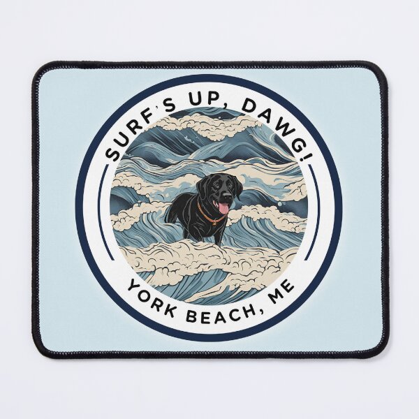 Item preview, “Surf’s Up, Dawg! Cute Black Lab Dog v2 - York Beach, ME - Nubble-Cape Neddick designed and sold by SAMJA-Art.