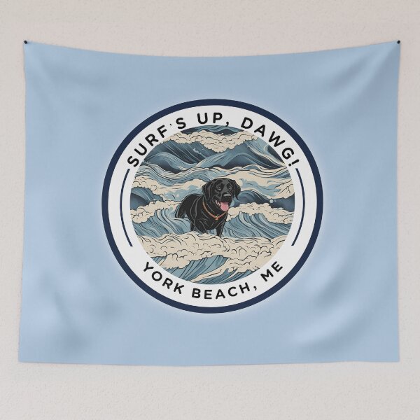 Item preview, “Surf’s Up, Dawg! Cute Black Lab Dog v2 - York Beach, ME - Nubble-Cape Neddick designed and sold by SAMJA-Art.